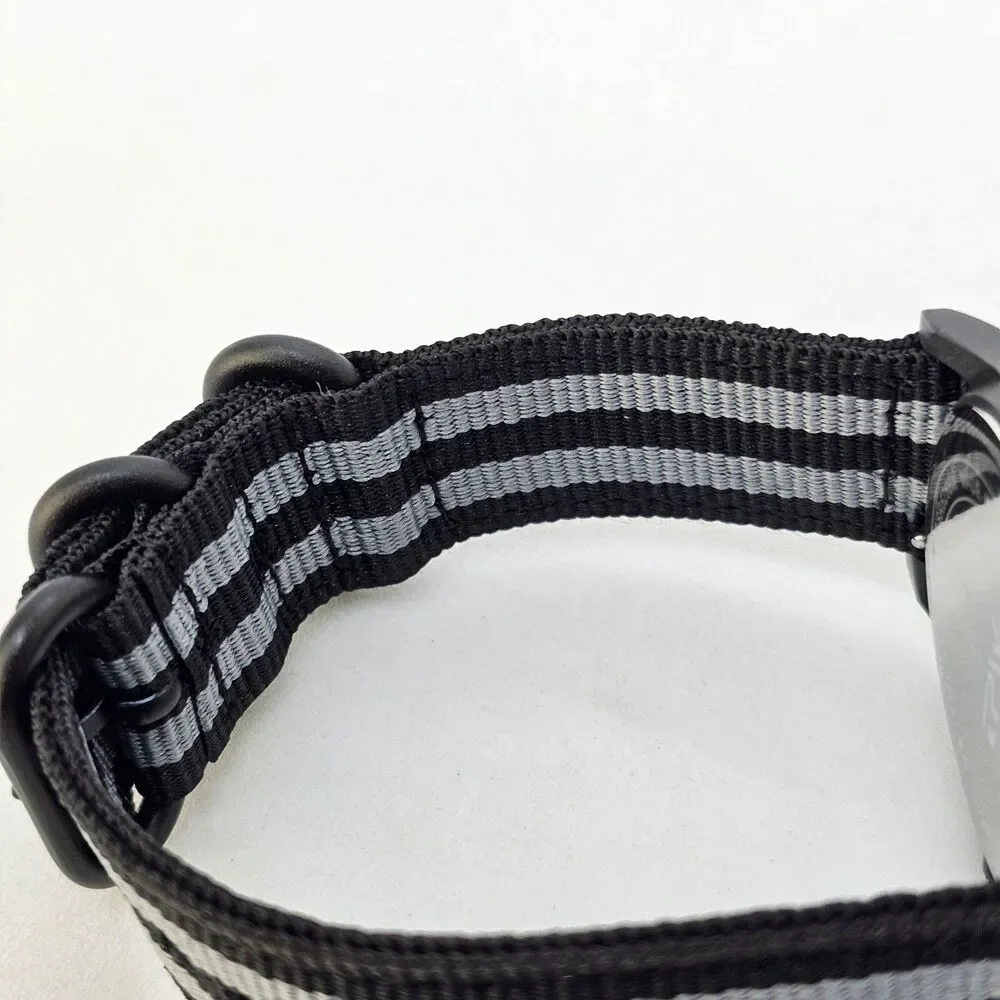 Men's Miltiary Field Watch 42MM Black Case Dial Black Gray Canvas Band‎ Straps